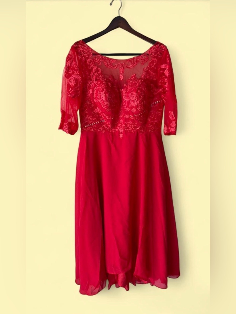 Red Lace Bodice A-Line Women’s Dress